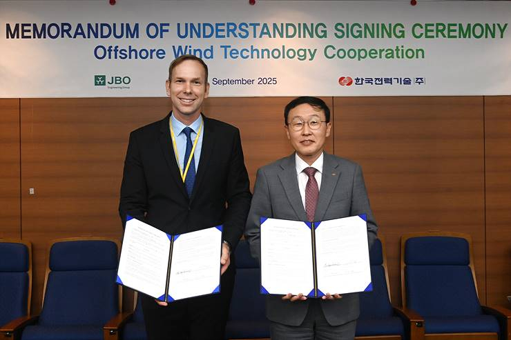 별첨. 한국전력기술과 JBO Engineering Group이 해상풍력분야 MOU을 체결했다(사진 오른쪽 한전기술 김일배 부사장, 사진 왼쪽 JBO Engineering Group사 Falk Luddecke 대표).jpg