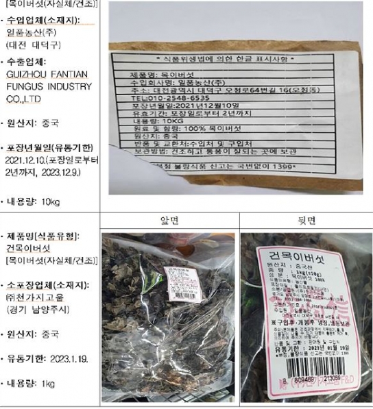 잔류농약 기준 초과 검출된 수입 ‘목이버섯’ 회수 조치