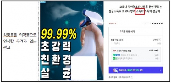 코로나19 살균소독제 부당광고 등 98건 적발